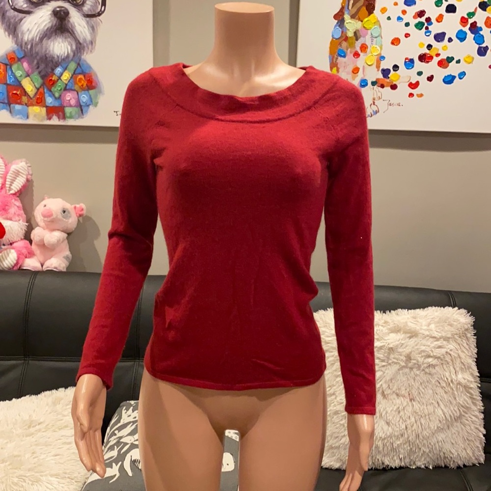 Susan Bristol Red 100% Cashmere Boat Neck Long Sleeve Sweater Small NWOT